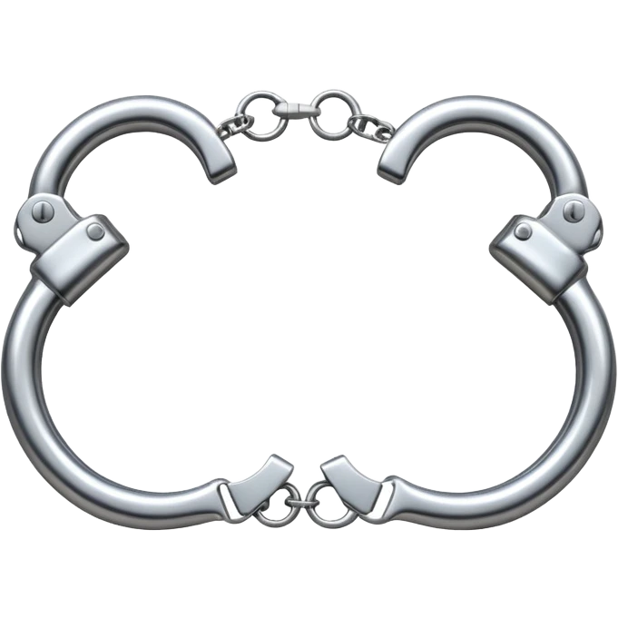 A pair of elegant handcuffs emoji made of silver chrome, smooth rounded design, glossy metallic reflections, luxury fetish aesthetic, minimal iOS emoji style, centered, clean white background emoji