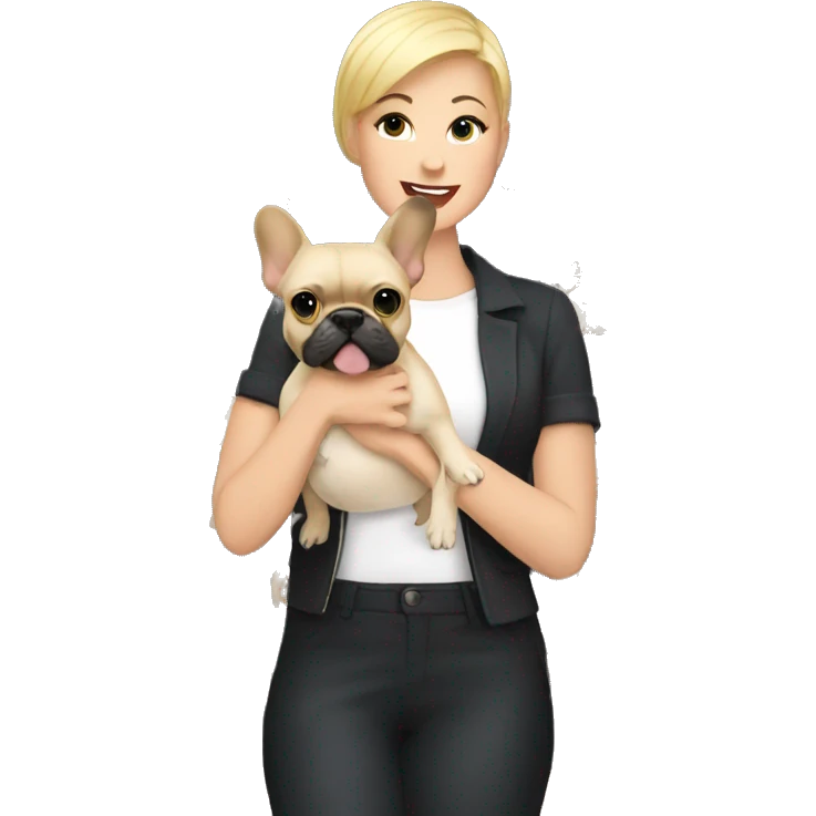 Blonde short hair woman holding French bulldog emoji