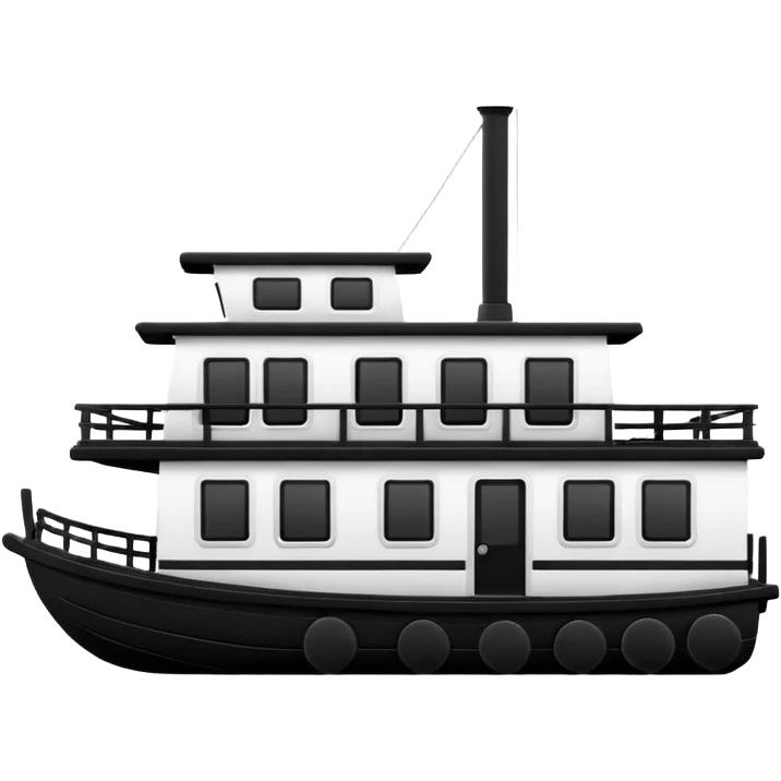 Simple black and white houseboat as basic and small as possible emoji