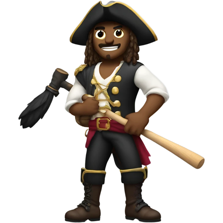 A muscular pirate holding a baseball bat wearing maroon emoji
