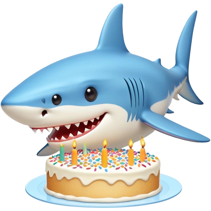 cute blue shark giving a kiss to a birthday cake emoji