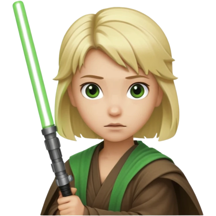 Young jedi with blonde hair holding a green lightsaber emoji