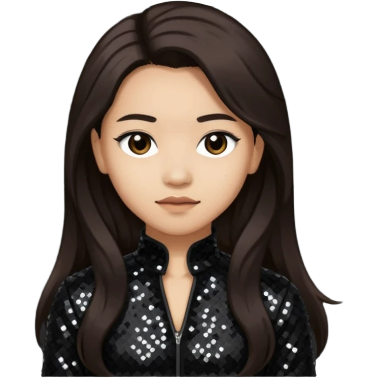 Chi Cheng from Deftones with long dark brown hair, light skin, black sequin outfit emoji