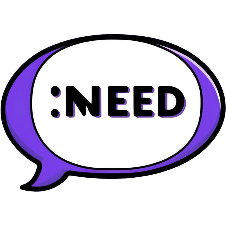 Purple Speech bubble saying "NEED" emoji
