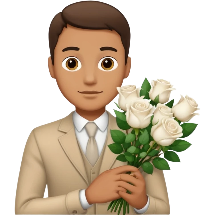 Homme avec bouquet fleurs blanches emoji