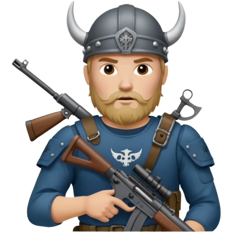 Viking in seal team 6 outfit with a military rifle emoji