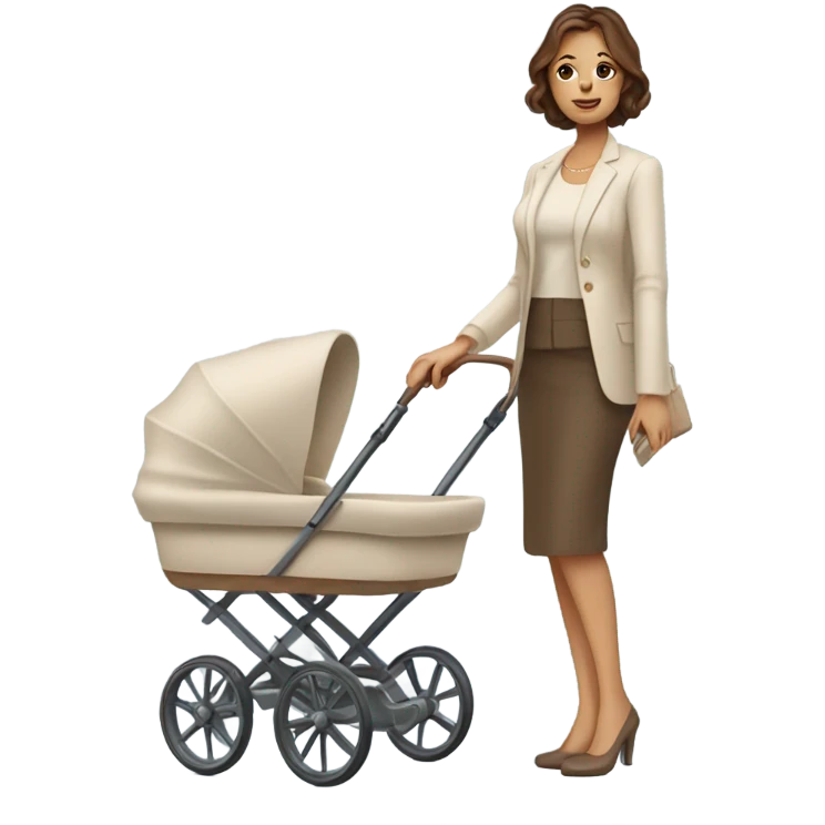 beautiful mother with brown hair. next to beige baby carriage emoji