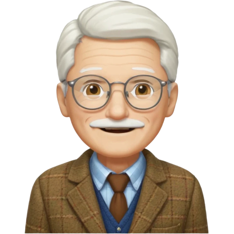 old guy, white hair, blocky face, glasses soul patch emoji
