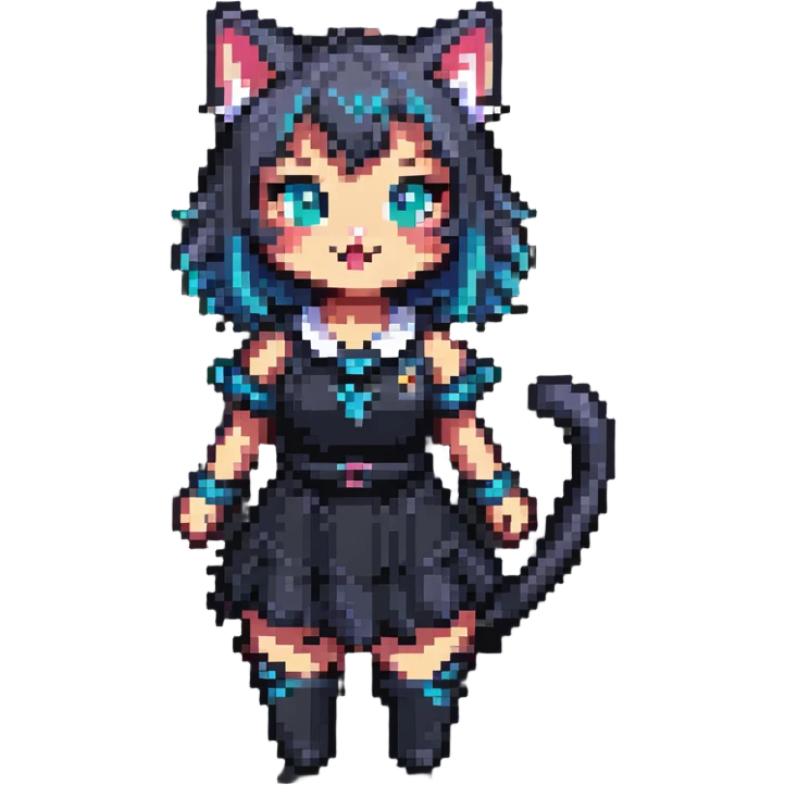 A pixel art style image of a naked cat girl with a playful expression. emoji
