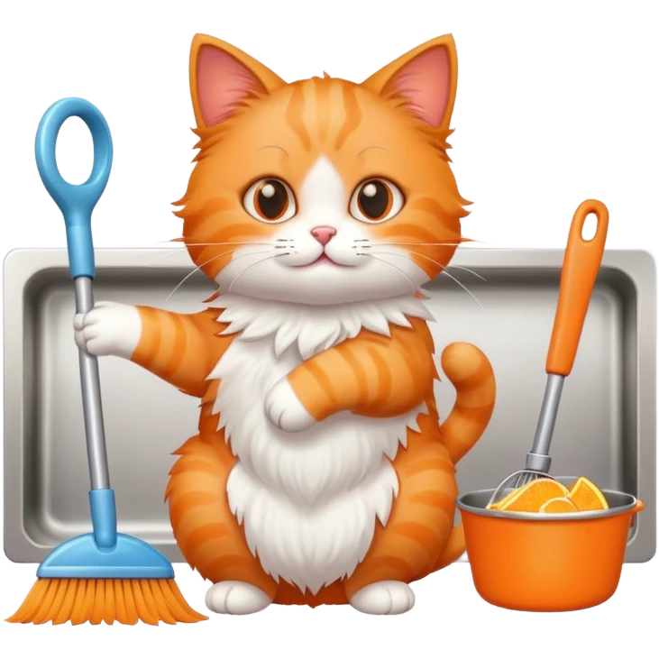 The cat is cleaning in the kitchen. emoji