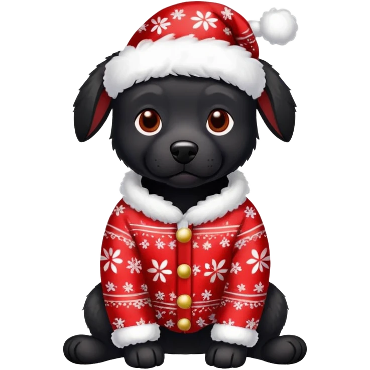 black dog wearing christmas  pajamas emoji