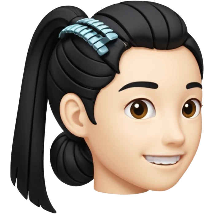 a curved hair accessory with teeth on both sides that hinge together, designed to secure hair in a vertical ponytail emoji
