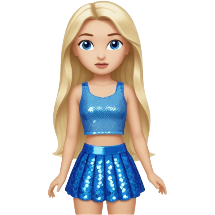 Cloe from Bratz with long light blonde hair, light skin, blue eyes, blue sequin crop top emoji