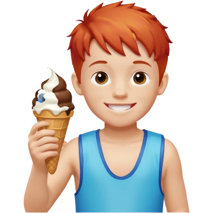 boy kid red haired wearing arm floaties, eating ice cream emoji