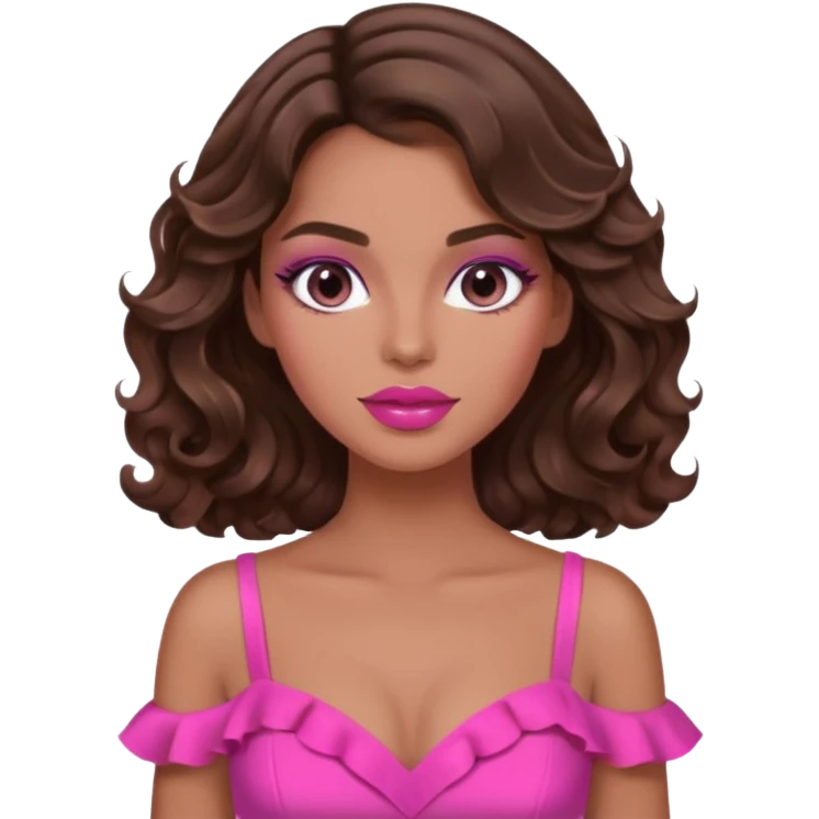 2026 text with brunette tanned wavy hair woman pink vibes emoji