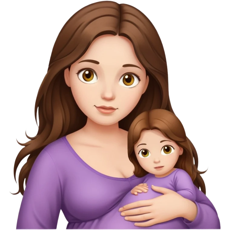 Pregnant woman with long brown hair and hazel eyes emoji