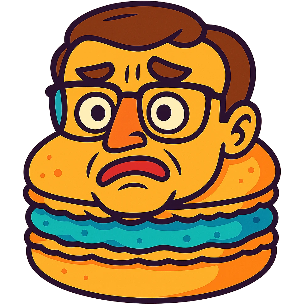 Emmanuel Macron transformed into a macaron with an expressive face, vibrant colors emoji
