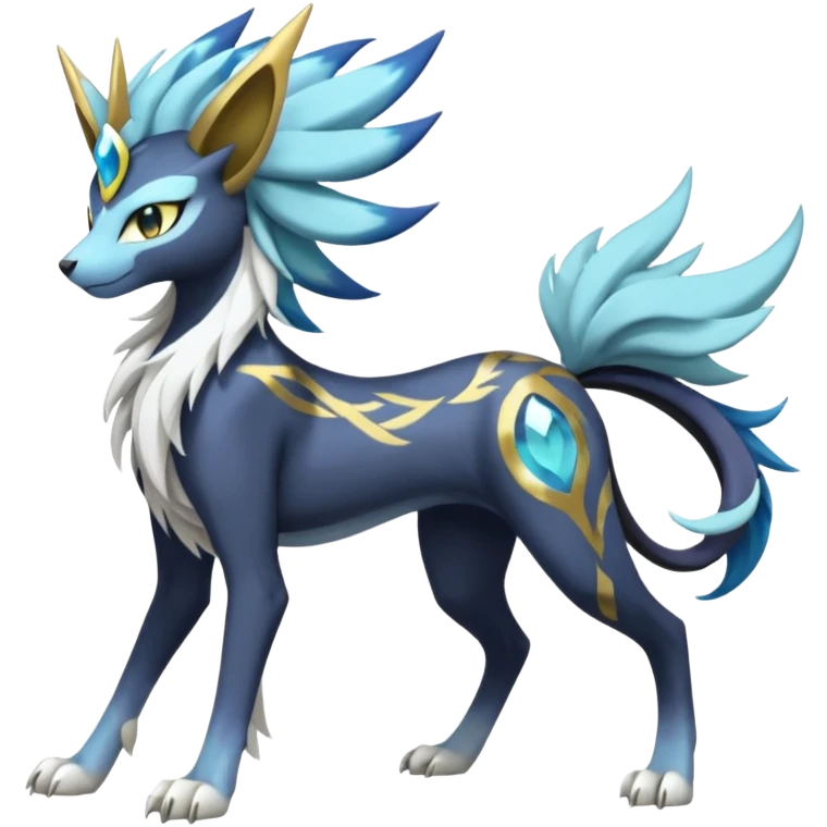 Feral Solgaleo-Meloetta-Luxray-Cobalion-Suicune-Vernid-fusion-hybrid-creature, full body  emoji