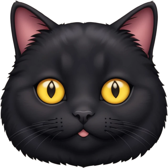 Un gato negro gordito con los ojos de color amarillos emoji