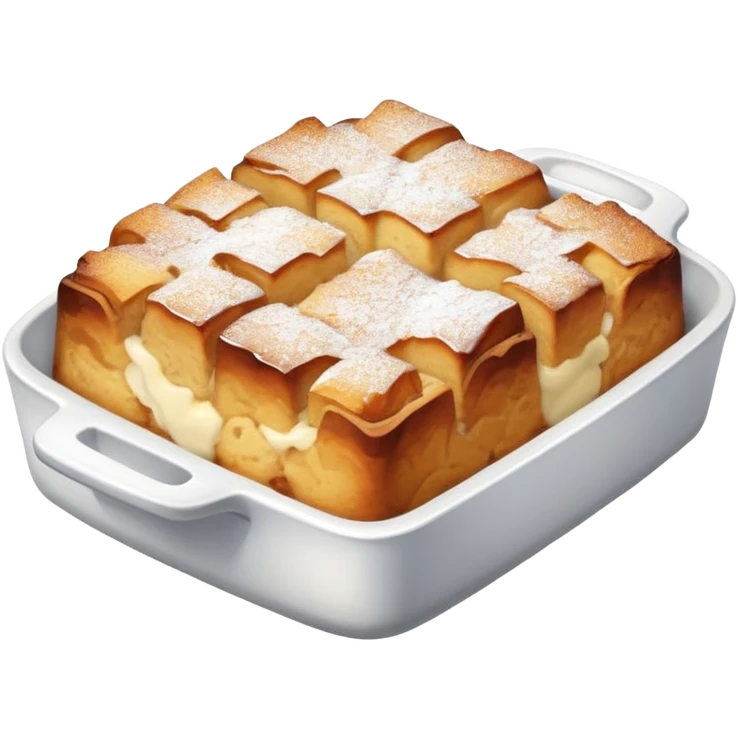 Maple bread pudding with powdered sugar on top emoji