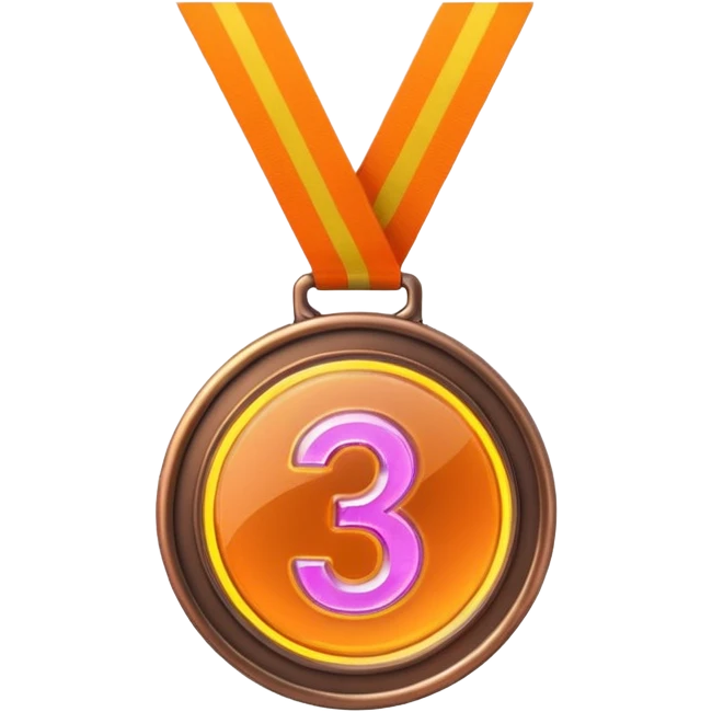medal number 3, minimalistic bronze transparent glass 3d neon glowing emoji
