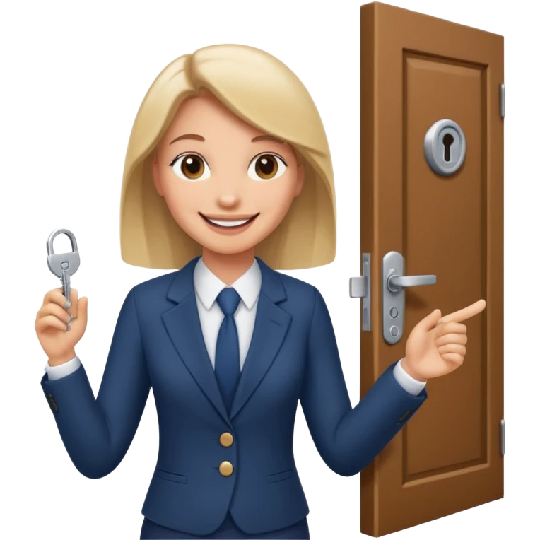 Corretor de imóveis abrindo porta com chave emoji