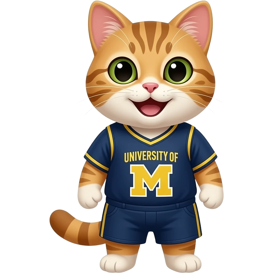 a happy cat wearing a university of michigan jersey emoji