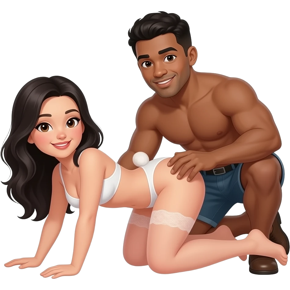 nude sex in doggy style with white woman with black haiк with a mulatto man emoji