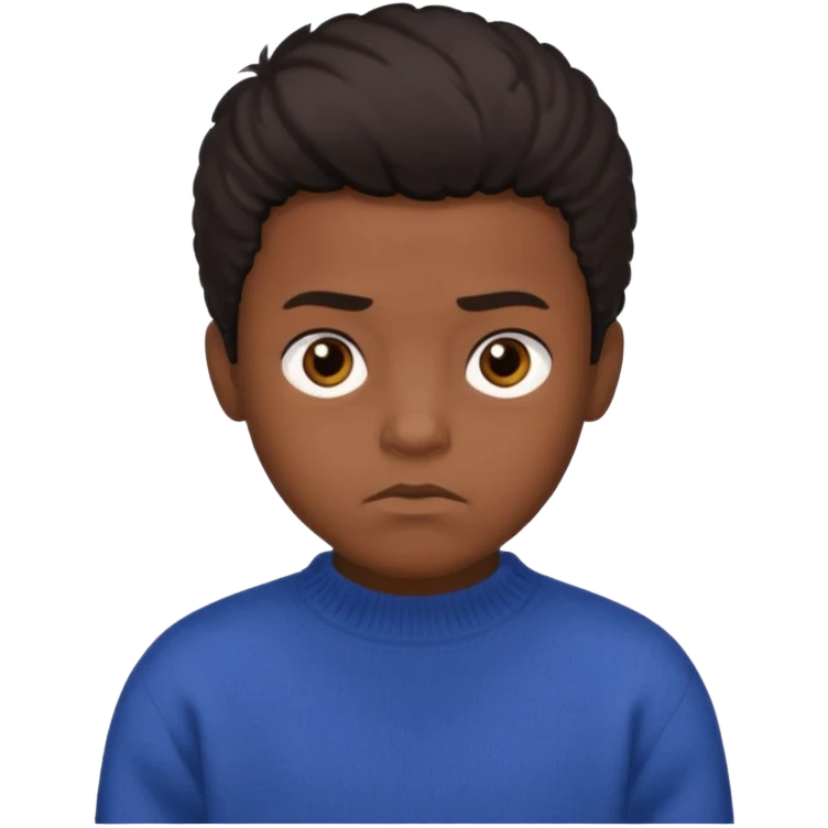 black boy with medium 4b hair serious face expression and dark brown eyes and sweater  emoji
