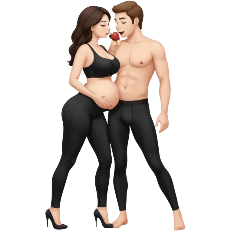 una donna Corpo intero con tette grossissime in leggings che mostra il culo che ha un cazzo di un uomo in mano e lo lecca emoji