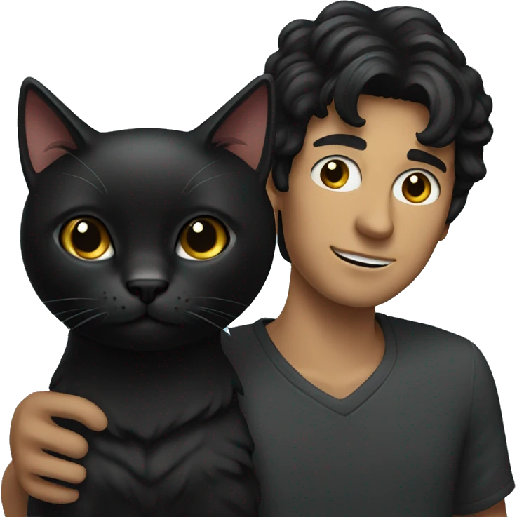 a black-haired man with a black cat emoji