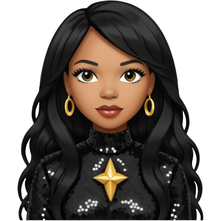 Tenitra Michelle Williams (b.1979), R&B Singer from Destiny's Child with long jet black hair, medium dark skin, black sequin outfit emoji