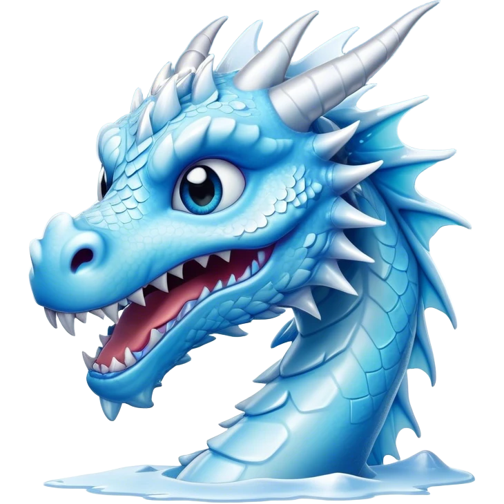 Cinematic Comical Beautiful Ice Dragon Portrait Emoji, Head tilted dramatically with an exaggeratedly amused expression, featuring a striking, glossy icy body with bold, crystalline textures and wide, expressive eyes that shimmer with playful frost, rendered with vibrant, lifelike detail and dynamic, natural shadows, high shine, dramatic yet whimsical, styled with an air of cheeky arctic mischief, soft glowing outline, capturing the essence of a spirited and over‐the‐top ice marvel that looks ready to burst into a flurry of frosty fun! emoji