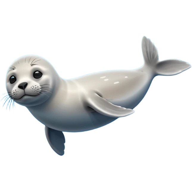 A 3D cartoon seal swimming with visible flippers, calm blue water, soft sunlight, Memoji-style realism. emoji