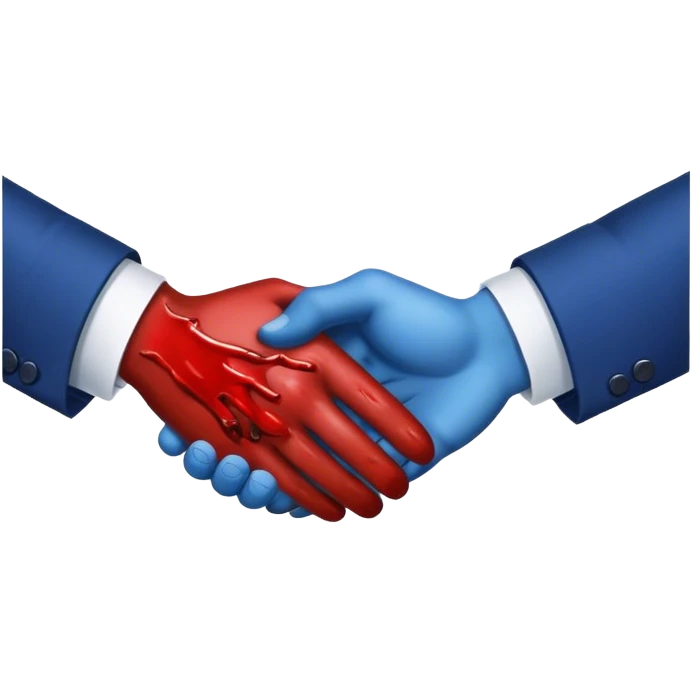 handshake, hands in blue suits, blood on one of the hands emoji