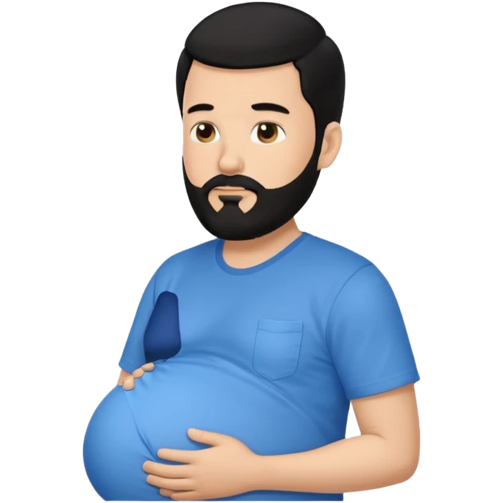 pregnant man with black beard and hai in a blue shirt, side view emoji