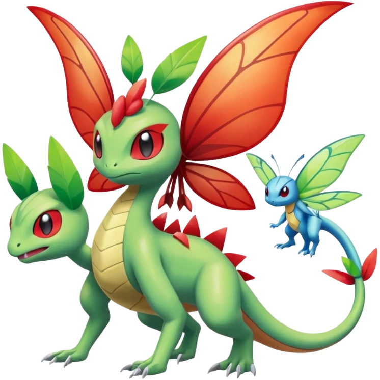 Celebi-Flygon-Trapinch-Vikavolt-Butterfree-Charmeleon-fusion (full body) emoji