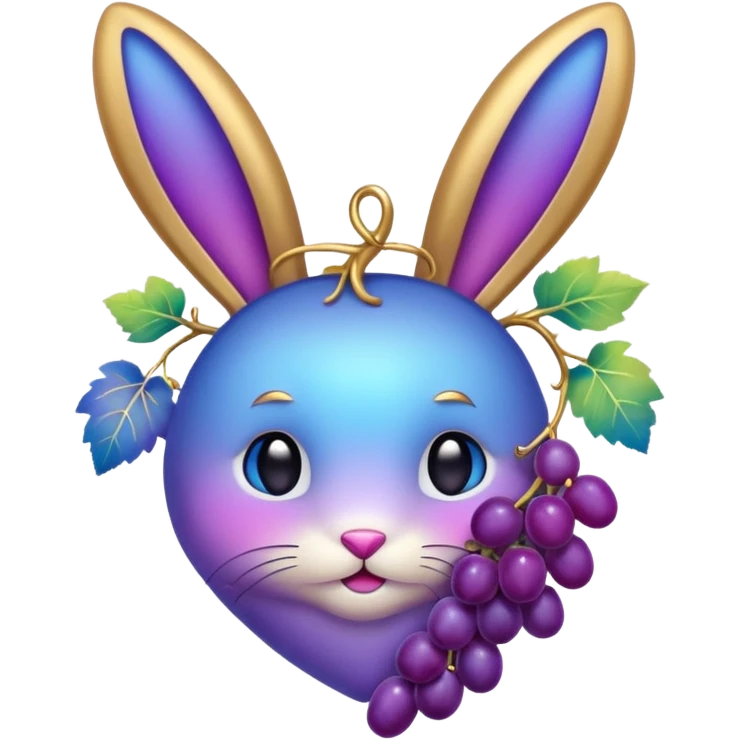 Fade from blue to purple heart emoji with bunny ears and vinegrape emoji