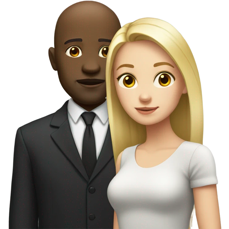Blonde girl with bald Black man emoji