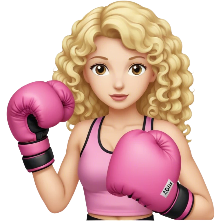 Blonde curly long hair lady with pink box gloves emoji