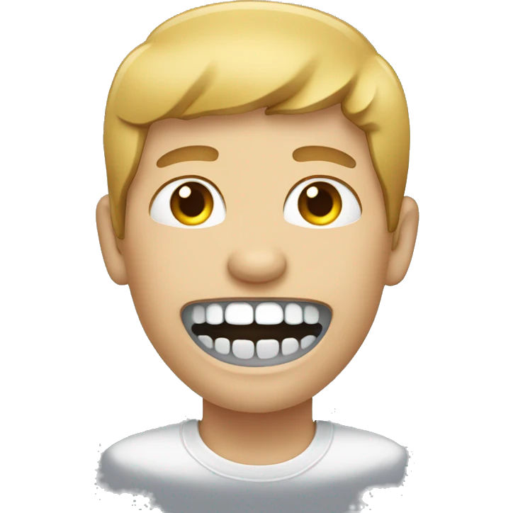 person with metal braces ontop of white teeth emoji