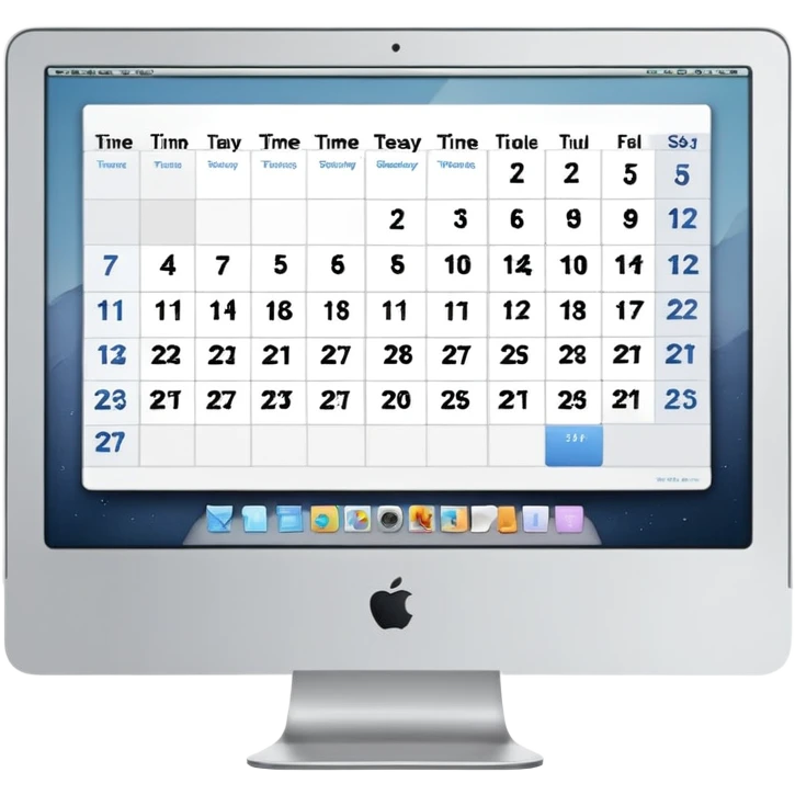 front-facing iMac showing a single day calendar with time slots listed vertically and several booked client slots emoji