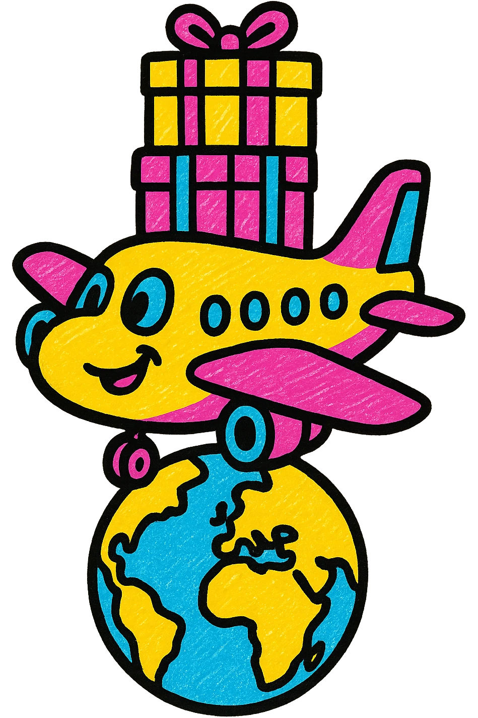 A lively and playful icon of an airplane delivering packages worldwide emoji