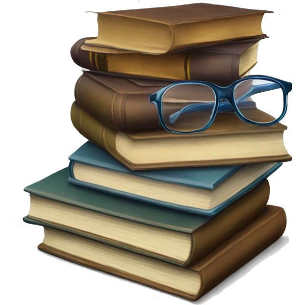 realistic stack of books and glasses nearby emoji