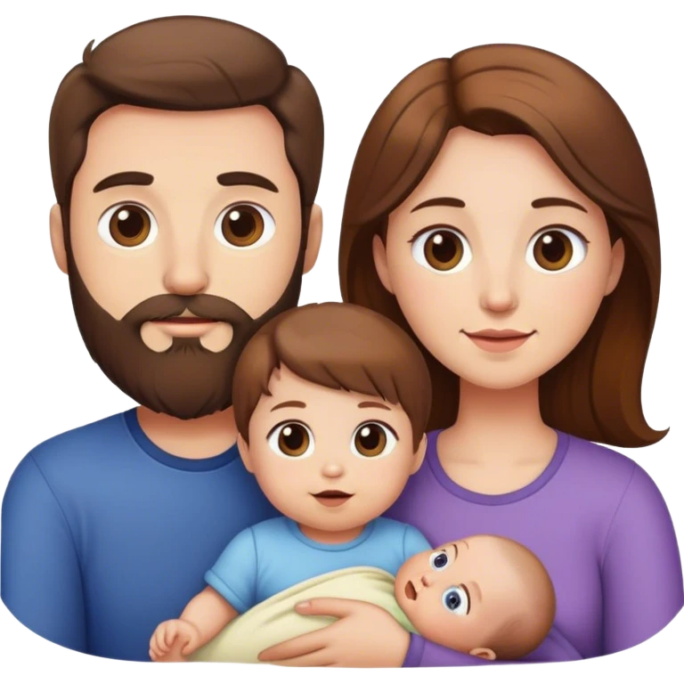 Famille 4 personne au cheveux brun 1 fils aîné 1 fille bébé  1 père avec barbe 1 mère emoji