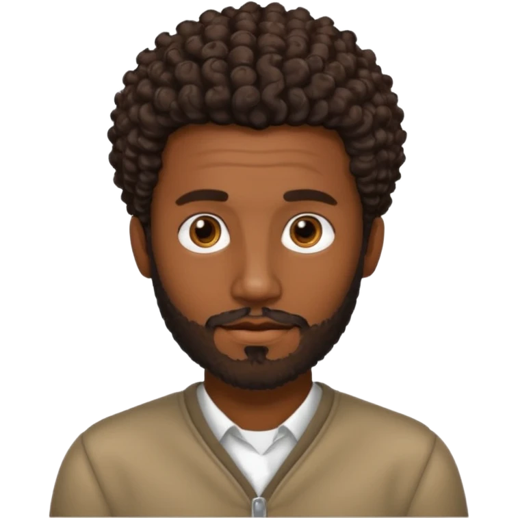 Dark brown skin man with a light beard and a curly   fade haircut with dark brown eyes emoji