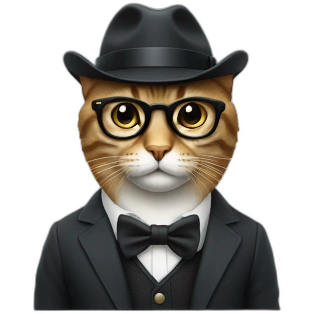 Un Chat avec costume lunettes et chapeau noir emoji