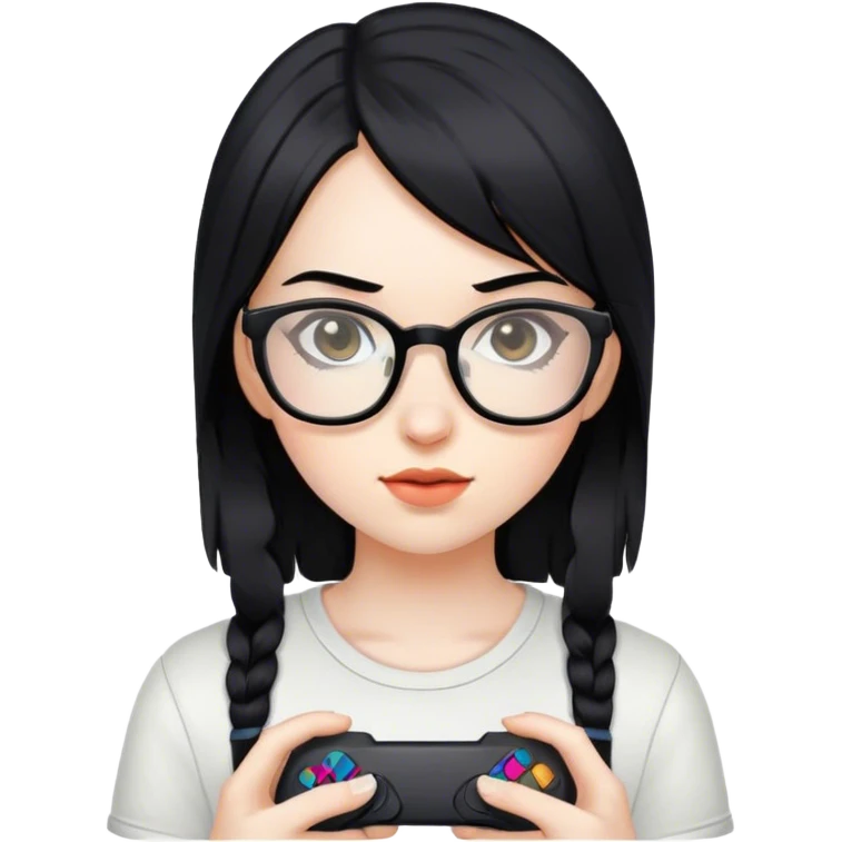 gamer, black hair girl with glasses emoji