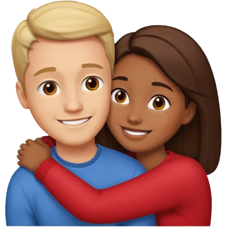 Two people hugging looking at each other, one male one female emoji