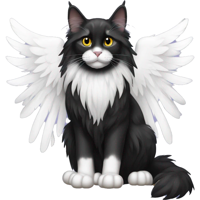 Black Maine coon with  big white Angel’s wings emoji